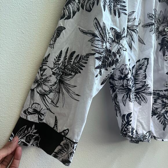 Victoria's Secret Long-Sleeve Floral Printed Black White Sleep Shirt Cotton M - Picture 3 of 5